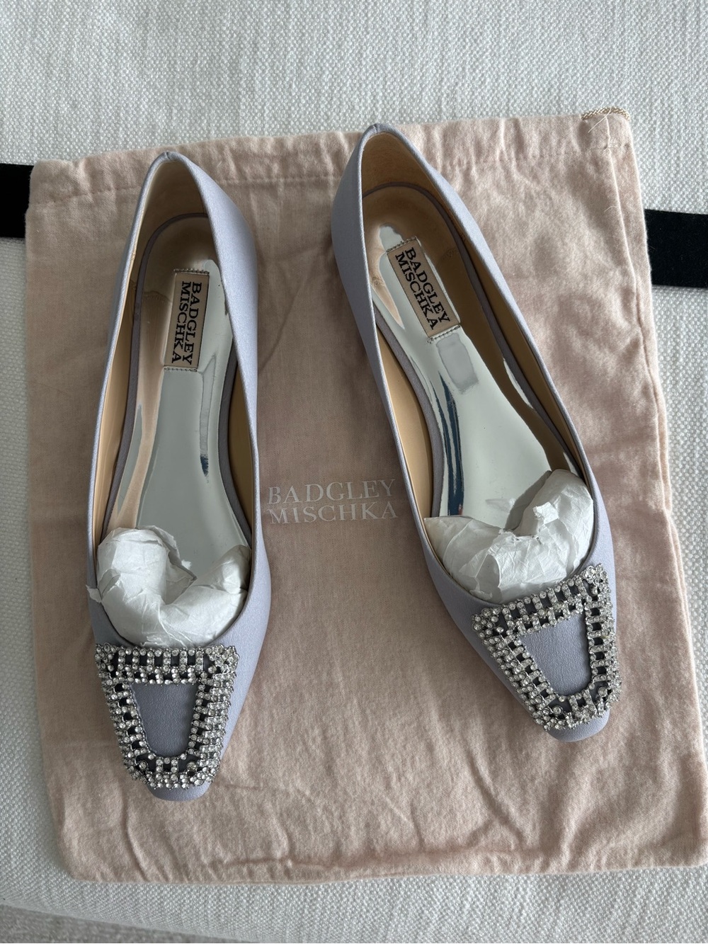Badgley Mischka Gray Emerie Pointed Crystal-Embellished Flats